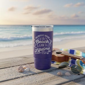 Engraved Beach Memories Stainless Steel Tumbler: Vacation Mug Gift