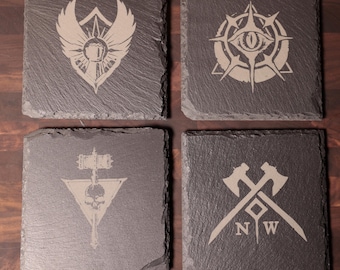 New World Slate Coasters — Laser Engraved MMO Gaming Gift, Set of 4 | Gamer Decor