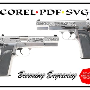 Browning Hi-Power scroll Vector design engraving files,pistol engrave,vector ,laser engraving svg  ai digital download
