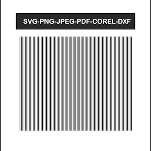 May include: A black and white graphic design with vertical lines. The image includes the text "SVG-PNG-JPEG-PDF-COREL-DXF" in a black rectangle at the top. The background is white.