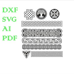 May include: A set of black and white Celtic knot designs, including a tree of life, a cross, and several borders. The designs are perfect for crafting, scrapbooking, or digital projects.