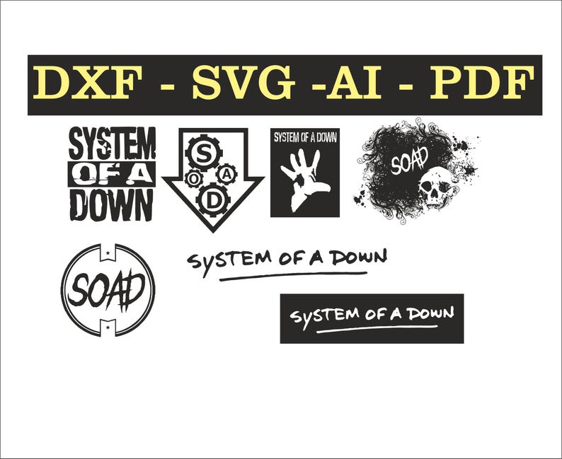 System of A Down and Cartoon 7 PCS Design Dxf Svg Ai Pdf Sticker Mug ...