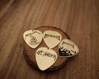 Metallica 4 Pick Set Yellow Brass Laser Engraved
