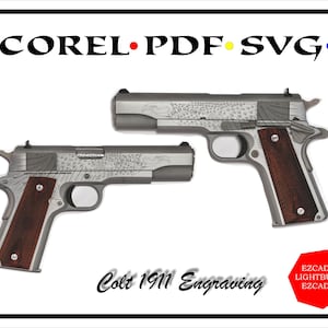 Colt 1911 Engraving Drawing Corel  Svg Ai Pdf  Formats Lazer Engraving colt 1911 Old Glory