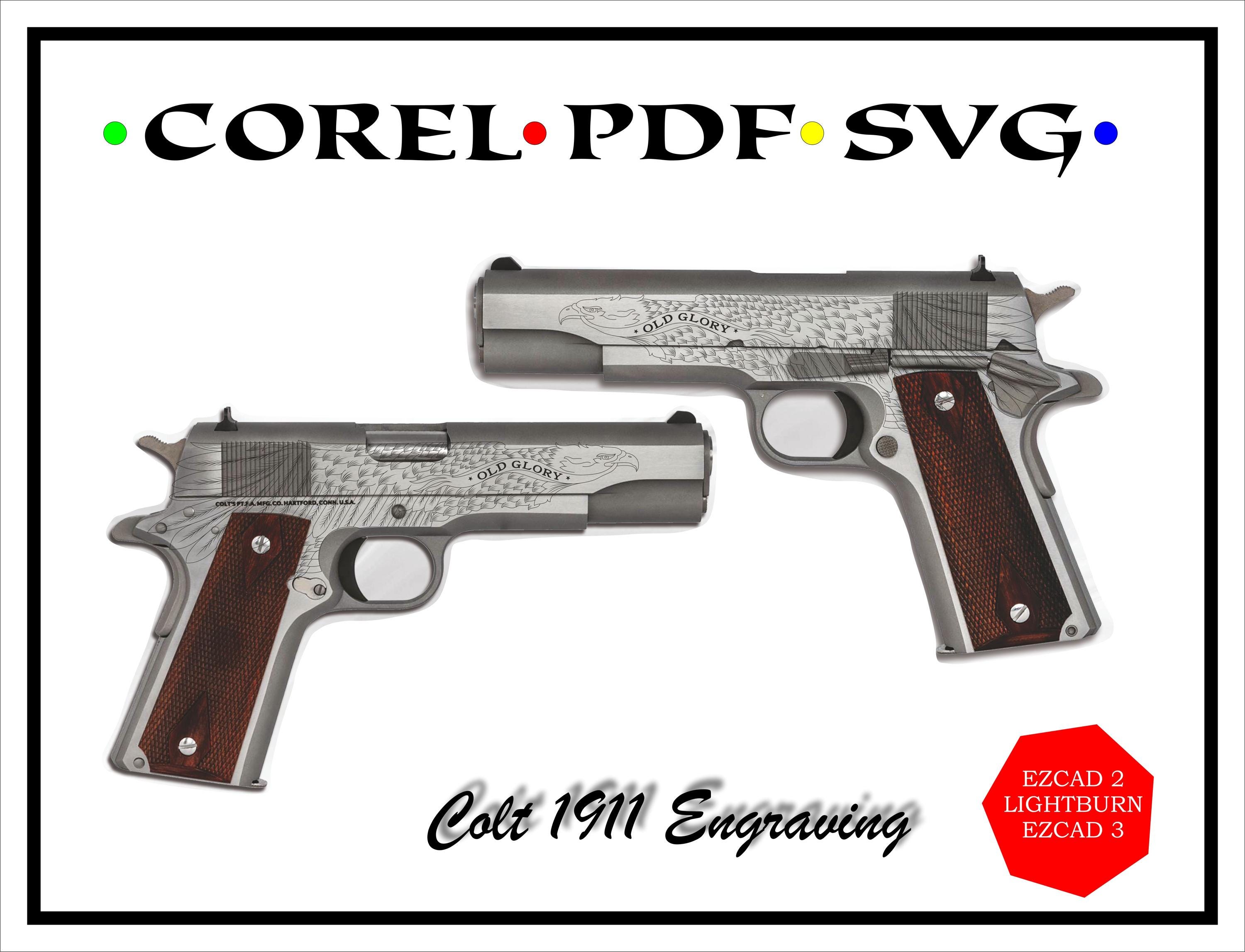 Colt 1911 Engraving Drawing Corel  Svg Ai Pdf  Formats Lazer Engraving colt 1911 Old Glory