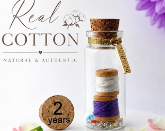 2nd Cotton Anniversary Personalised Gift For Her Him, Symbolic Keppsake Custom Miniature Present, Handmade