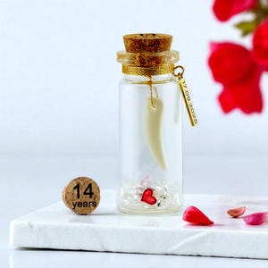 Recuerdo de boda de marfil para el 14.º aniversario, minibotella, regalo simbólico para ella, él, esposa o esposo, regalo personalizado en miniatura de marfil/inusual