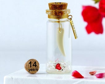 Recuerdo de boda de marfil para el 14.º aniversario, minibotella, regalo simbólico para ella, él, esposa o esposo, regalo personalizado en miniatura de marfil/inusual