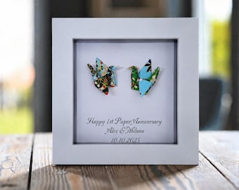 1st Paper Anniversary Personalised Gift for Him Her, Custom Handmade Keepsake, Paper origami birds