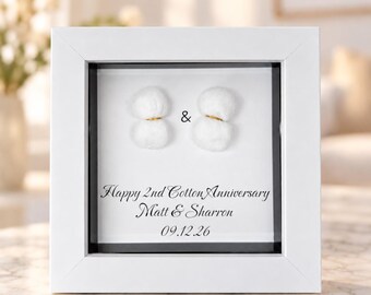 2nd Cotton Anniversary Frame Gift for Him Her, Handmade Custom Keepsake, For Wife Husband