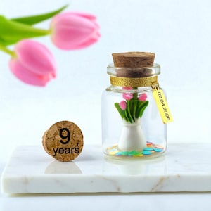 9th Pottery Wedding Anniversary Gift, Personalised Miniature Bottle Keepsake, Custom in any Language, Handmade