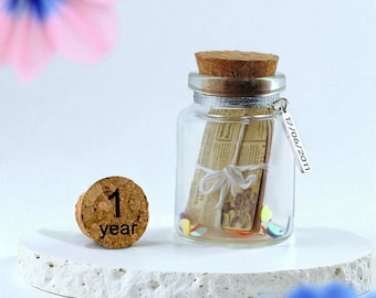 Regalo de papel para el primer aniversario de bodas, minibotella personalizada en cualquier idioma, regalo simbólico de papel.