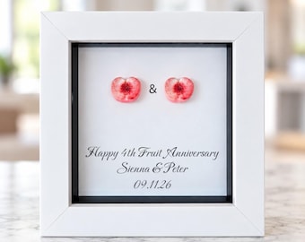 4th Fruit Anniversary Gift for Wife Husband, Personalised Handmade Symbolic Keepsake, Peach Frame Present