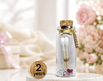 2nd Cotton Anniversary Personalised Miniature Gift for Her Him, Mini Bottle Keepsake, Symbolic Present, 2 Years