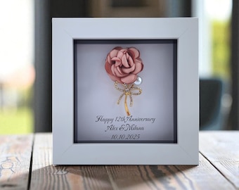 Marco de seda para regalo del 12.º aniversario de bodas/Recuerdo personalizado/Personalizado en cualquier idioma/Regalo hecho a mano