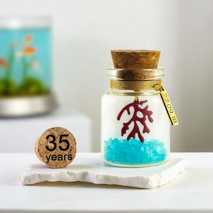 35. Korallenhochzeitstag Personalisiertes Geschenk, Kartenalternative, Miniflasche Kreatives Geschenk, Jede Sprache