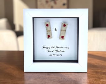 4th Linen Anniversary Gift, For Her Him, Personalised Handmade Symbolic Keepsake for Wife Husband