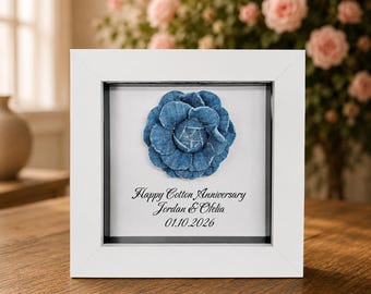 2nd Cotton  Anniversary Gift for Her Him, Handmade Symbolic Cotton Flower, Personalisation any Language