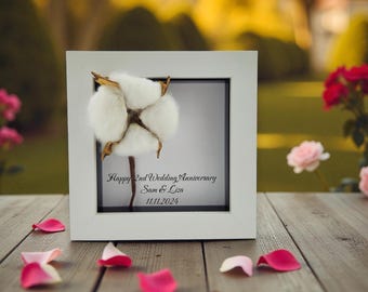 Marco de regalo de aniversario de boda de algodón, hecho a mano y personalizado en cualquier idioma, recuerdo para ella o él.