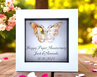 Regalo personalizado de papel para el primer aniversario de bodas, recuerdo inusual hecho a mano, con marco de mariposa de papel.