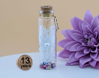 Regalo personalizado para el 13.º aniversario de bodas de encaje, regalo para esposa, esposo, ella o él, minibotella creativa, alternativa a la tarjeta, hecho a mano e inusual.