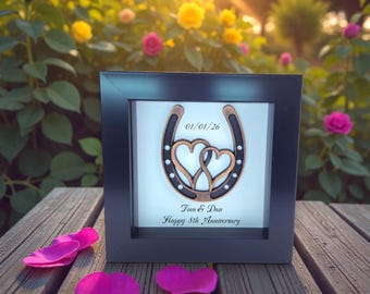 Regalo personalizado para el octavo aniversario de bodas de bronce, marco con herradura, recuerdo de bronce con un mensaje de amor, regalo simbólico.