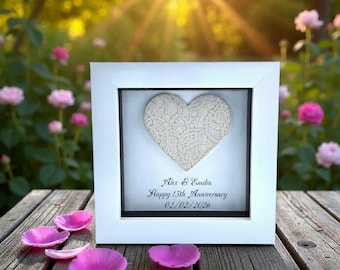 13th Lace Wedding Anniversary Personalised Gift, Framed Heart| Unusual Keepsake Custom Any Language
