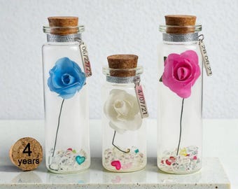 Regalo floral para el 4.º aniversario de bodas/Recuerdo inusual/Regalo personalizado en cualquier idioma, hecho a mano/Tarjeta alternativa