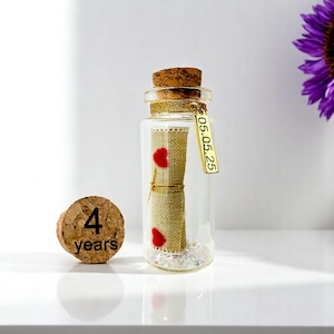 Regalo personalizado para el 4.º aniversario de bodas de lino, regalo para esposa, esposo y amigos, mini botella de regalo creativa, 4.º aniversario de bodas.