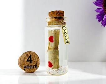 Regalo personalizado para el 4.º aniversario de bodas de lino, recuerdo para él, su esposa, esposo, amigos, regalo creativo en botella, regalo único hecho a mano.
