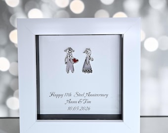 11th Steel Anniversary Gift, Personalised Frame with Symbolic Filling, Keepsake for Him Her, Custom
