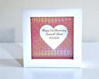 3rd Leather Anniversary Gift for Him Her, Personalised Handmade Symbolic Frame for Couple, Custom