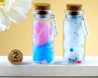 Miniatura personalizada de aniversario de algodón, recuerdo de minibotella, alternativa a la tarjeta, regalo simbólico, 2 años