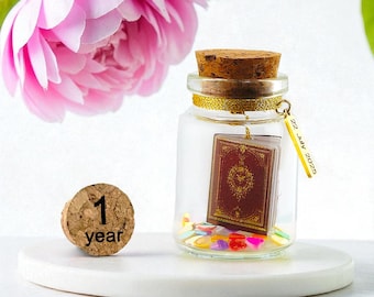 Regalo de papel para el primer aniversario de bodas, recuerdo de papel personalizado en miniatura, minibotella con libro, personalizado