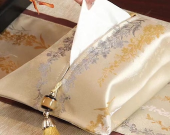 Set of Two Fabric Tissue Box Cover Patchwork Travel Pocket Tissue Boxes Cover Tassel Luxury Napkin Holder Portable Pumping Tissue Case