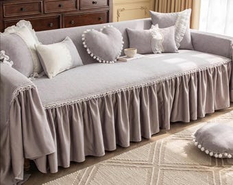 Loveseat Slipcover,Chenille Sofa Slipcover Sofa Protector Custom Couch Cover Simple Plain Cat Scratch Free