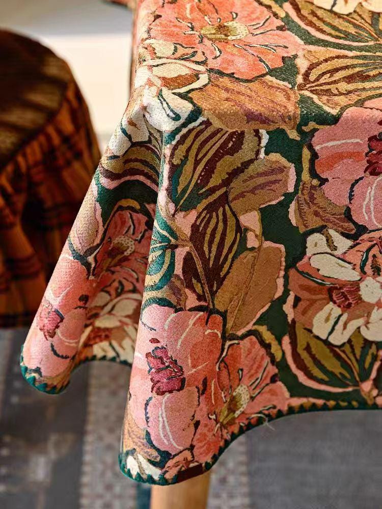 Pink Brown Tabelcover|floral Chenille Tablecloth |retro Tablecover ...