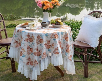 Wedding Tablecloth with Ruffled, Wedding Favors,Custom Table Setting,French Home Decor,Tea Coffee Table Setting