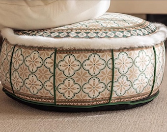 Floral Ottoman Cover |Round Footstool Cover| Sofa Footrest Stool|Handmade Living Room Bean Bag |A perfect room “accessory”