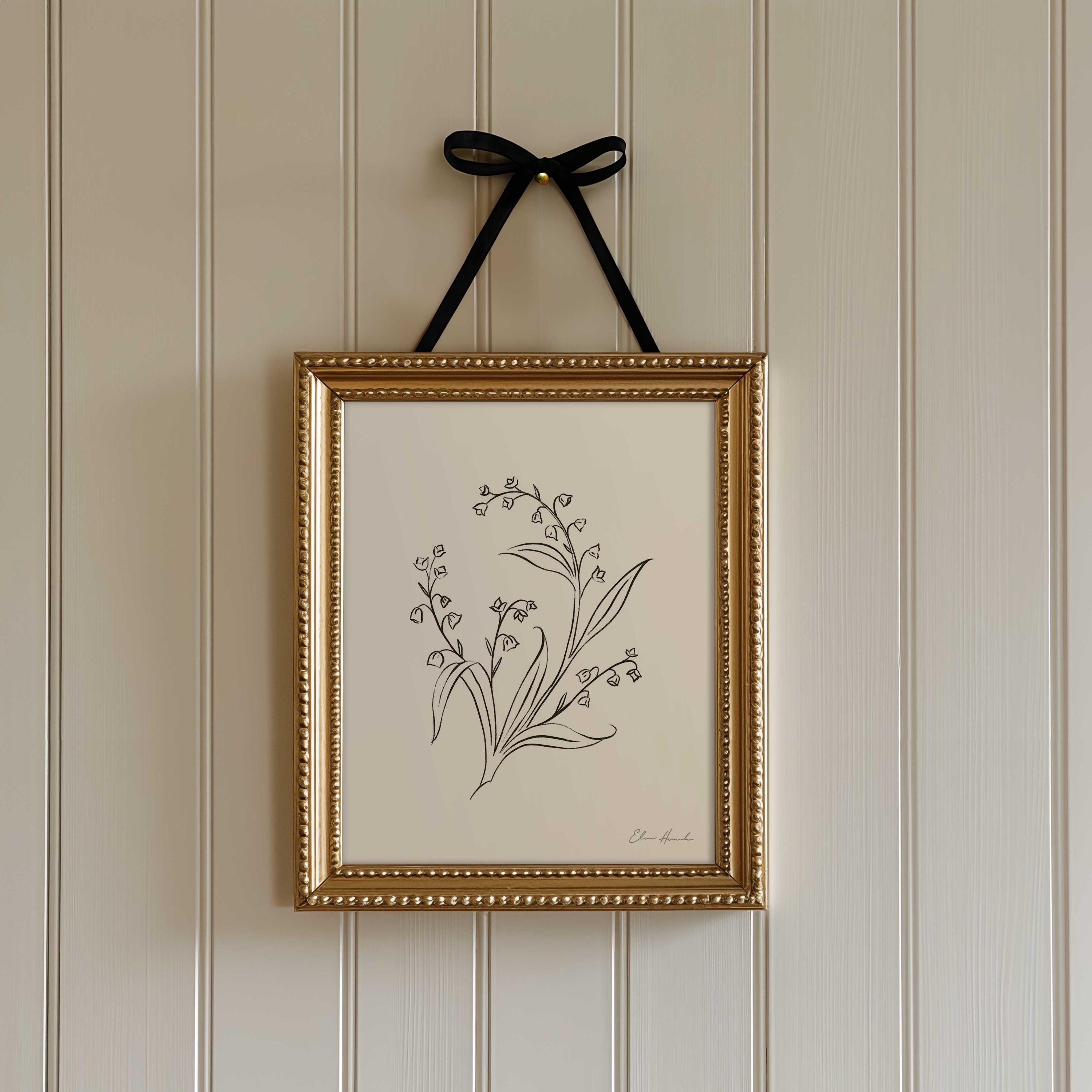Lily of the Valley Art Print, Line Drawing, Minimalist Botanical Floral Wall Art, 5x7 & 8x10