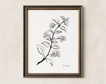Lámina artística de jazmín estrellado, dibujo lineal, decoración minimalista para pared, 5x7 y 8x10 pulgadas, sin marco.