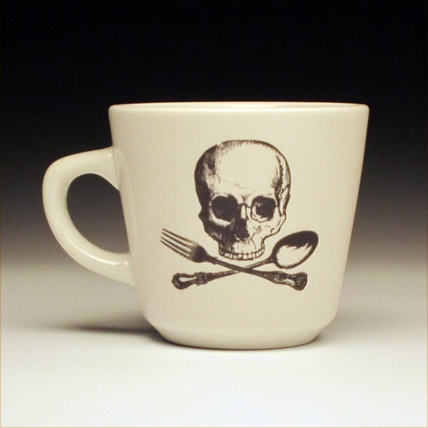 skull and cross utensils teacup