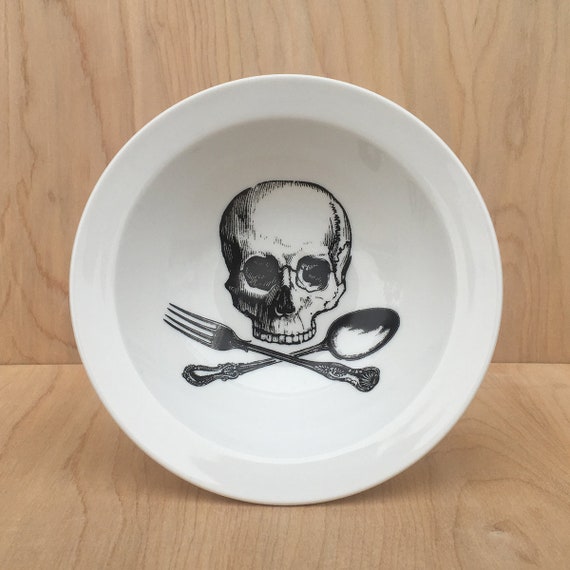 Skull And Cross Utensils Bowl Skull Dinnerware Halloween Etsy