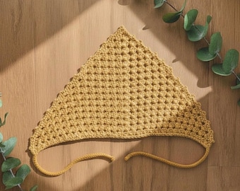 Crochet Boho Head Bandana, Handmade Cottagecore Headwear