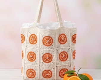 Crochet Orange Slice Tote Bag, Handmade Acrylic Yarn Purse