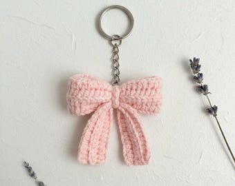 Crochet Bow Bag Charm, Handmade Keychain Cotton Yarn