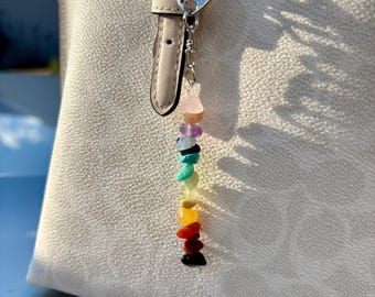 Rainbow Gemstone Crystal Keychain – Handmade Beaded Protection Charm Keychain