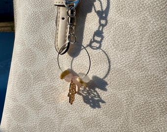 Pastel Gemstone Hamsa Keychain – Handmade Pink, Yellow & White Beaded Protection Charm Keychain