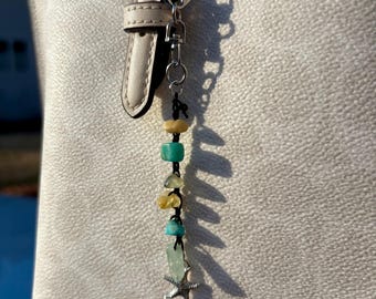 6 Stone Multicolor Gemstone Crystal Crochet Keychain- Black Thread – Handmade Beaded Protection Charm Keychain