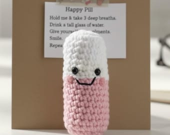 Crochet Happy Pill Plushie, Handmade Crochet Plush